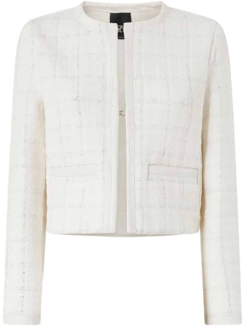 Pinko Cropped White Jacket With Textured Fabric