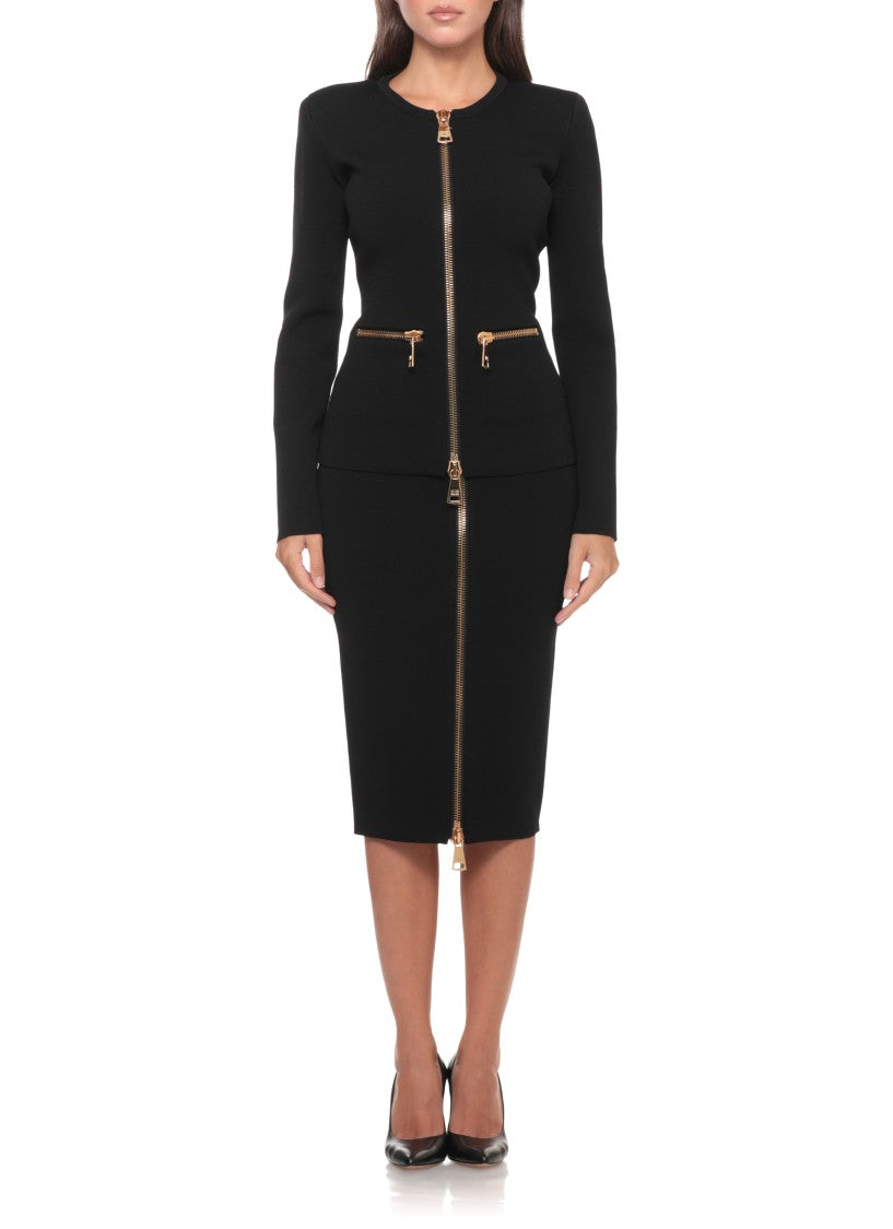 Elisabetta Franchi Tailored Black Knit Sweater With Maxi Gold Zippers