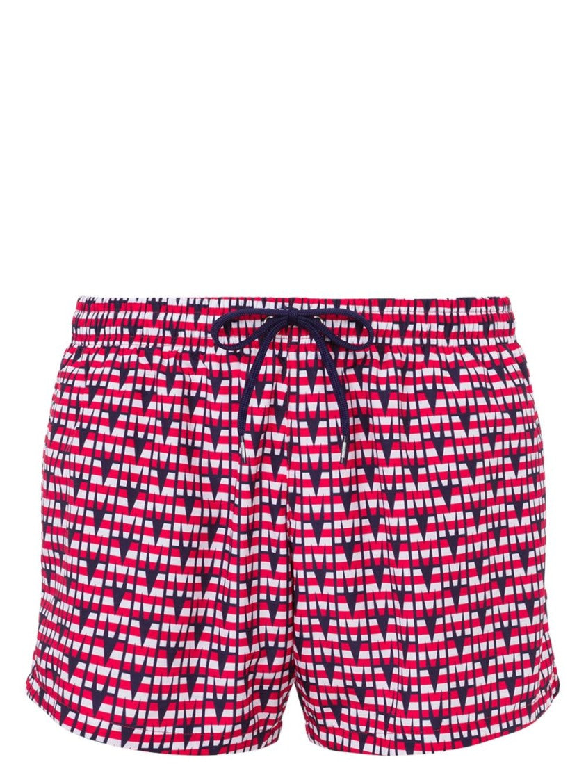 Moschino Red White Blue All-Over Graphic Swimwear