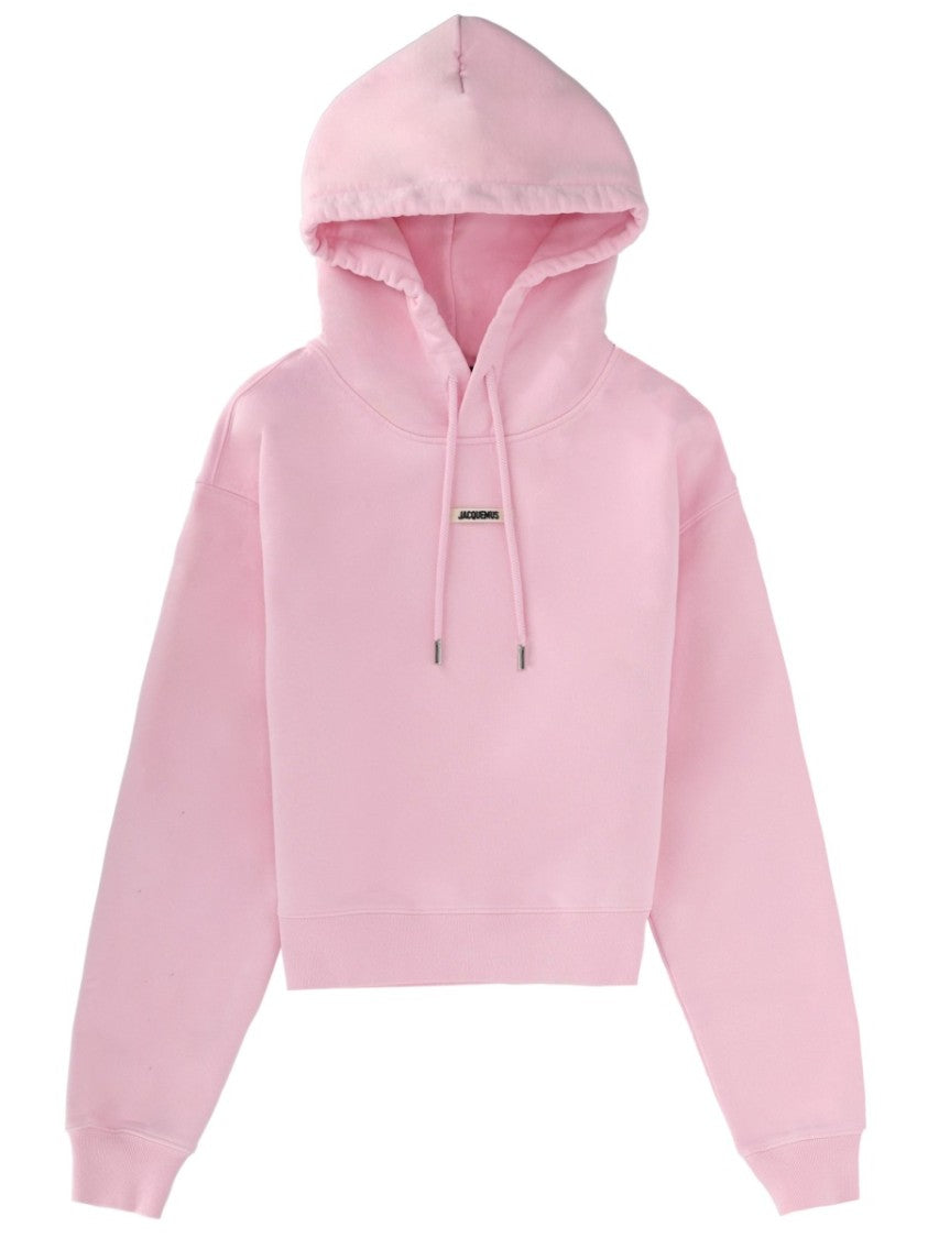 Jacquemus Pink Grosgrain Cropped Cotton Hoodie