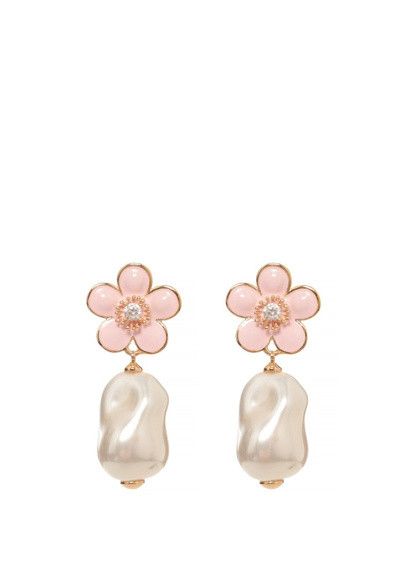 Self-Portrait Floral Design Pearl Earrings With Zircon Accents