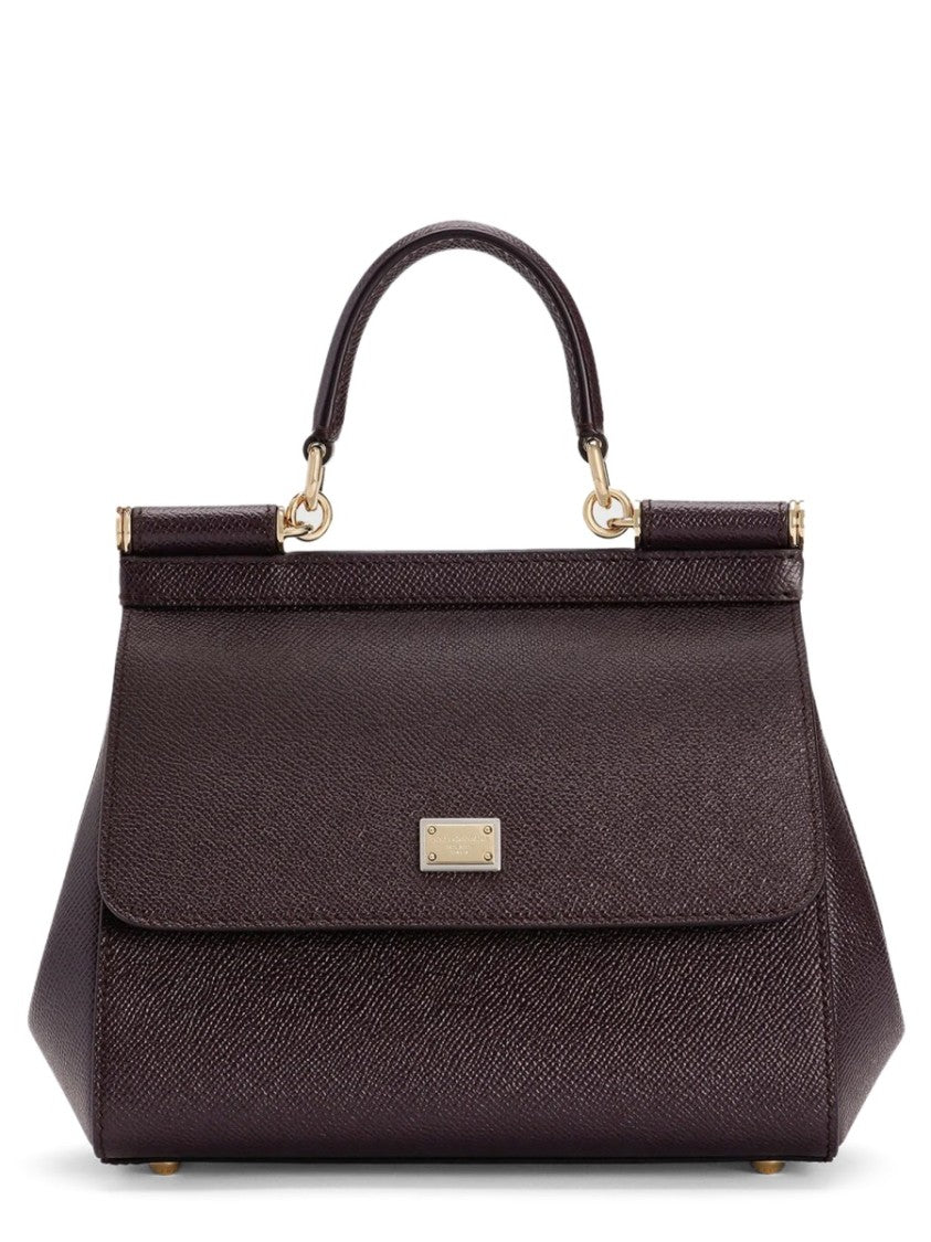 Dolce & Gabbana Structured Burgundy Leather Handbag With Detachable Strap