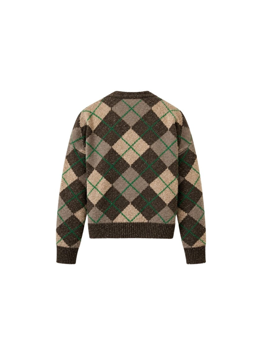Weekend Wkdabile Cropped Argyle Wool Cardigan