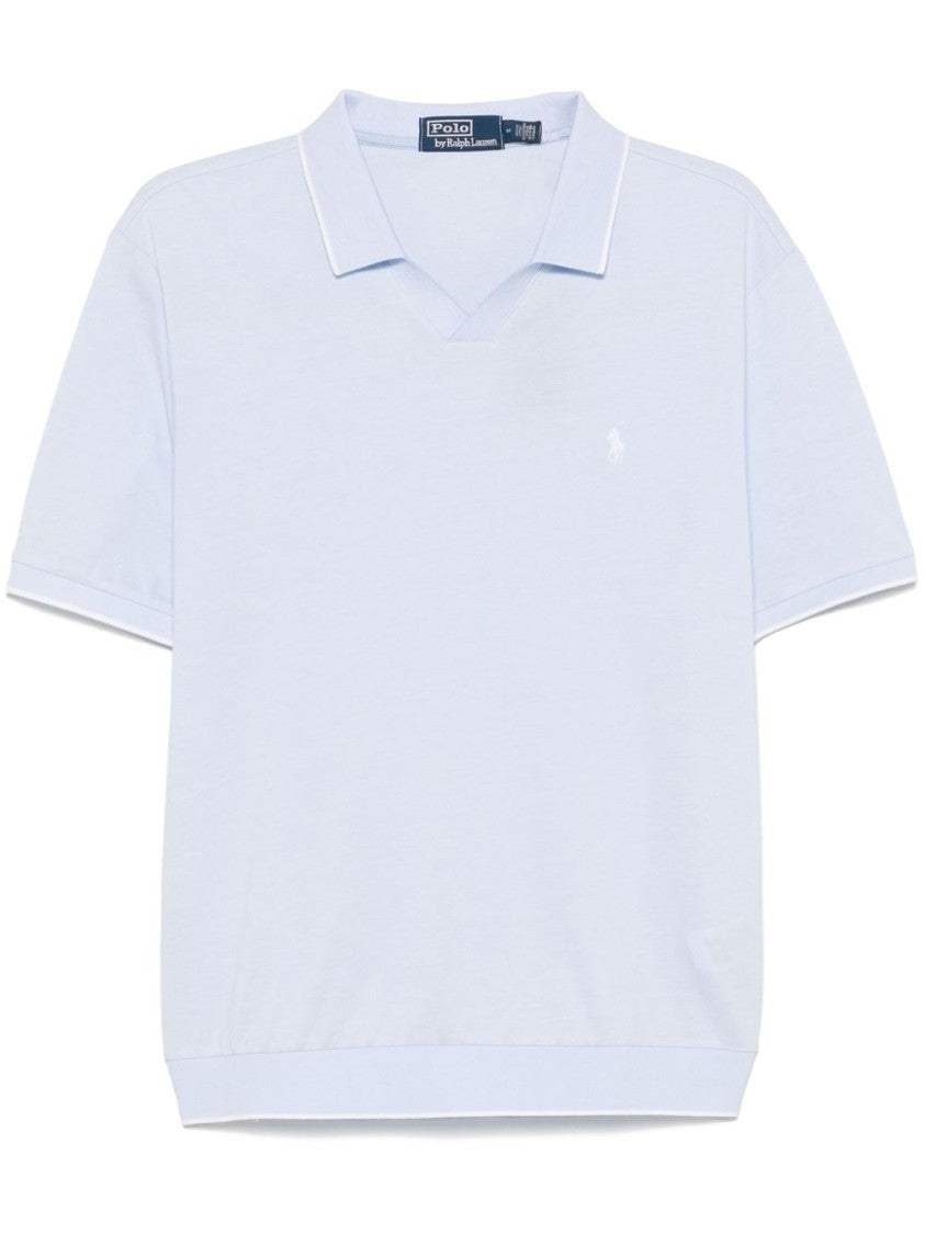 Polo Ralph Lauren Light Blue Short-Sleeved Polo With Ribbed V-Neck And Polo Collar