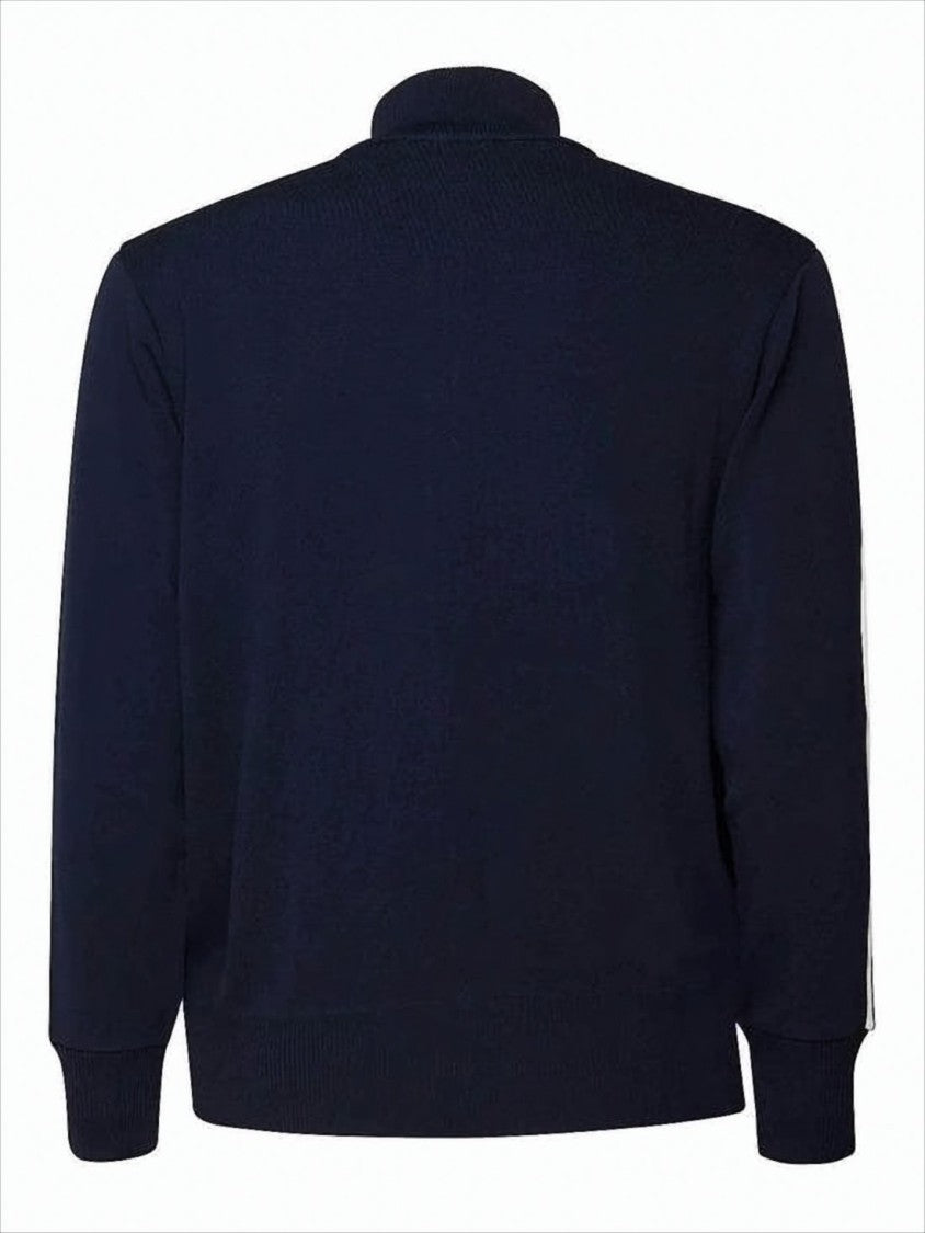 Autry High-Collar Blue Jacket With Vertical Stripes And Ribbed Cuffs