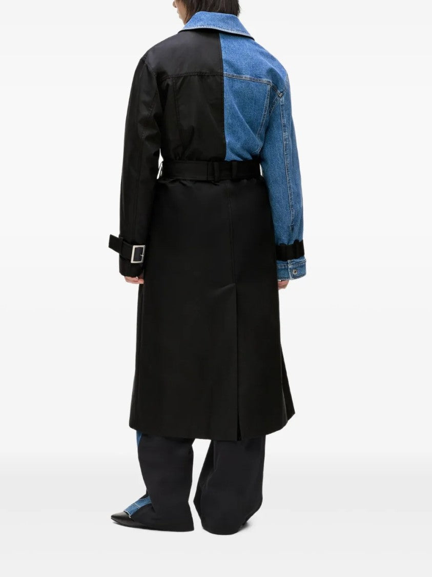 Karl Lagerfeld Half-And-Half Denim And Fabric Trench Coat