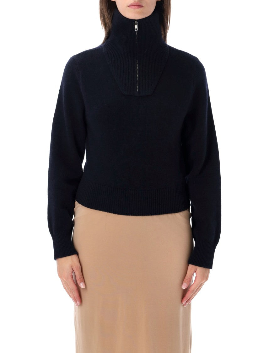 Mm6 By Maison Margiela Cropped Half-Zip Merino Wool Convertible Sweater