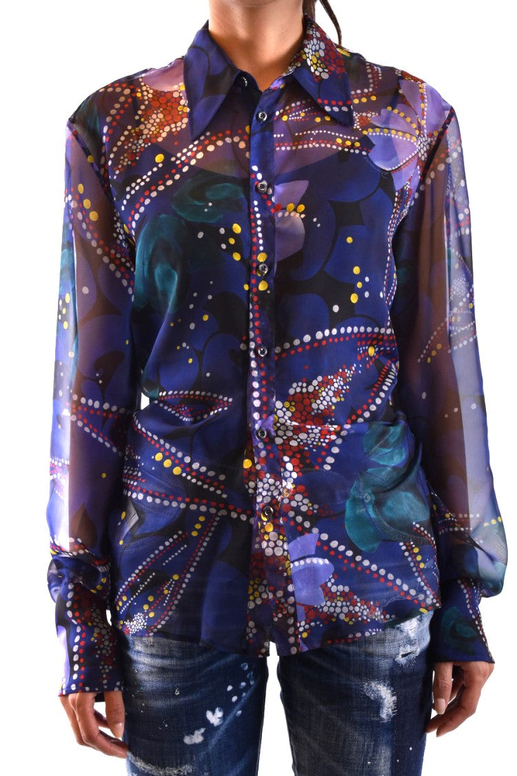 Dsquared2 Multicolor Abstract Print Shirt Classic Collar