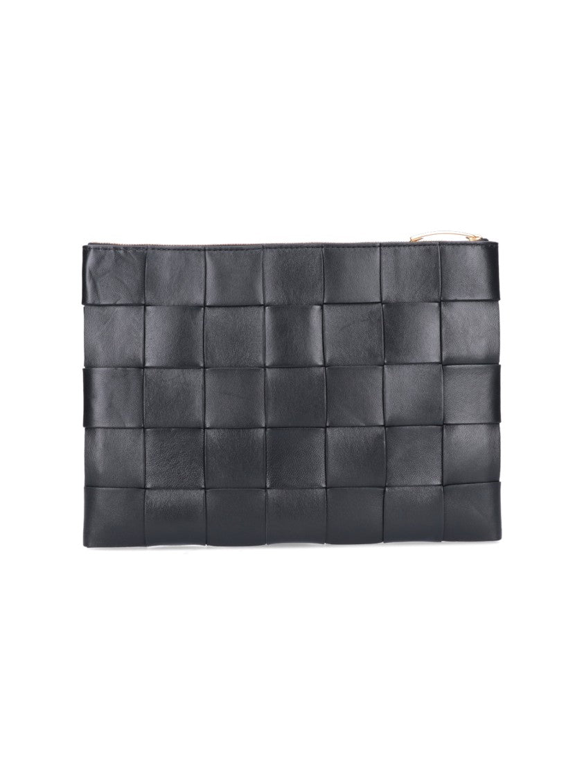 Bottega Veneta Intrecciato Lambskin Pouch With Gold Hardware