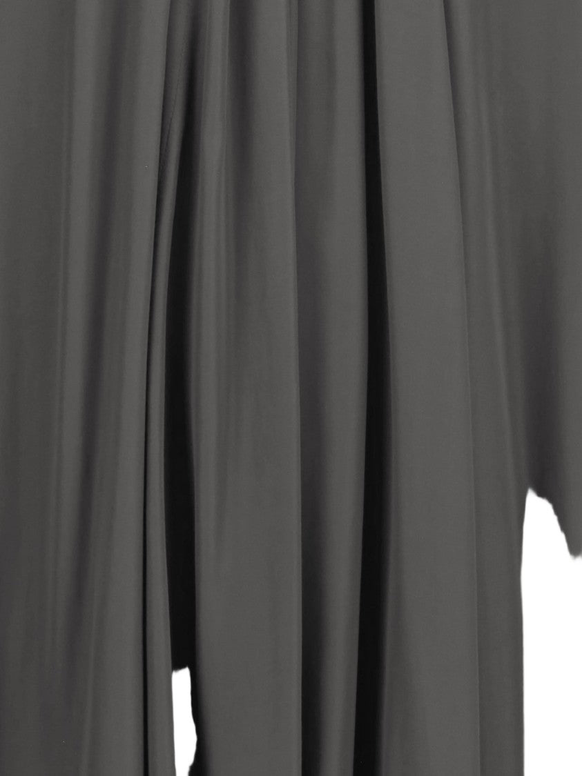 Sa Su Phi Ruffled Gray Midi Dress With Asymmetrical Hem And Bow Detail