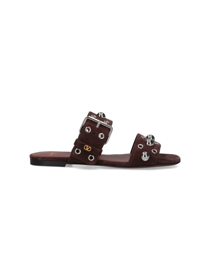 Valentino Garavani "Nellcôte" Studded Sandals – Brown