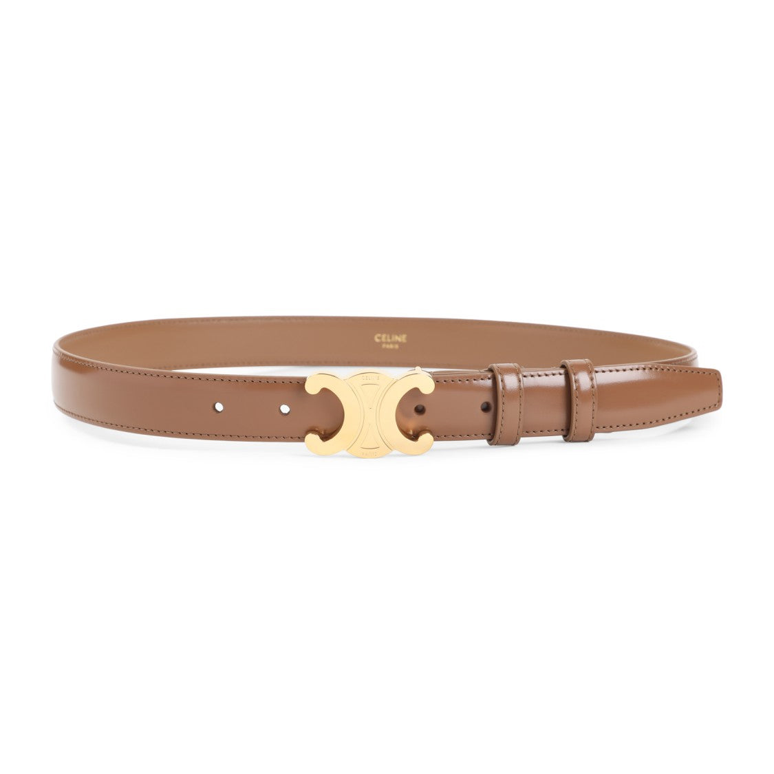 Celine Metallic Bronze Leather Belt With Signature Buckle