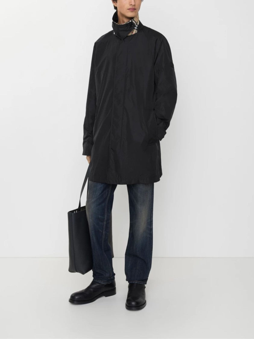 Burberry Black Nylon Check Lining Trench Coat