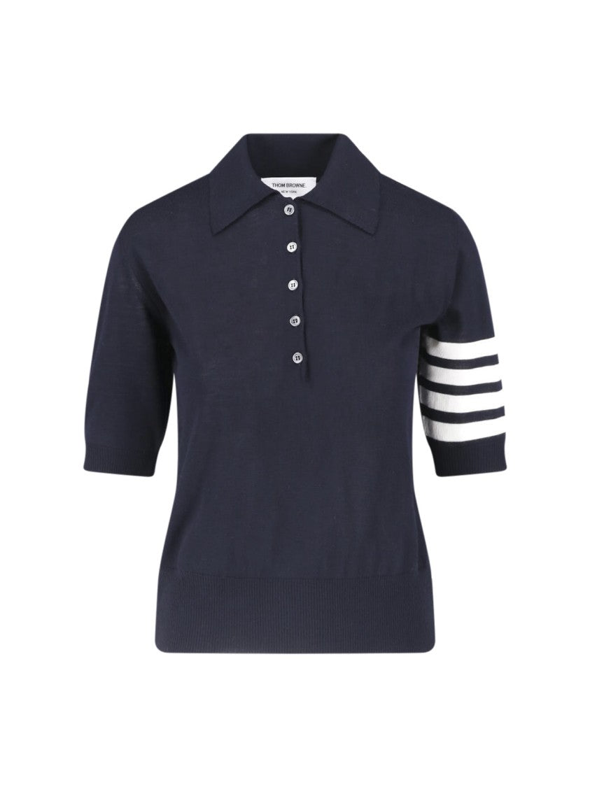 Thom Browne Short-Sleeved Fitted Polo Shirt With Sporty Stripes