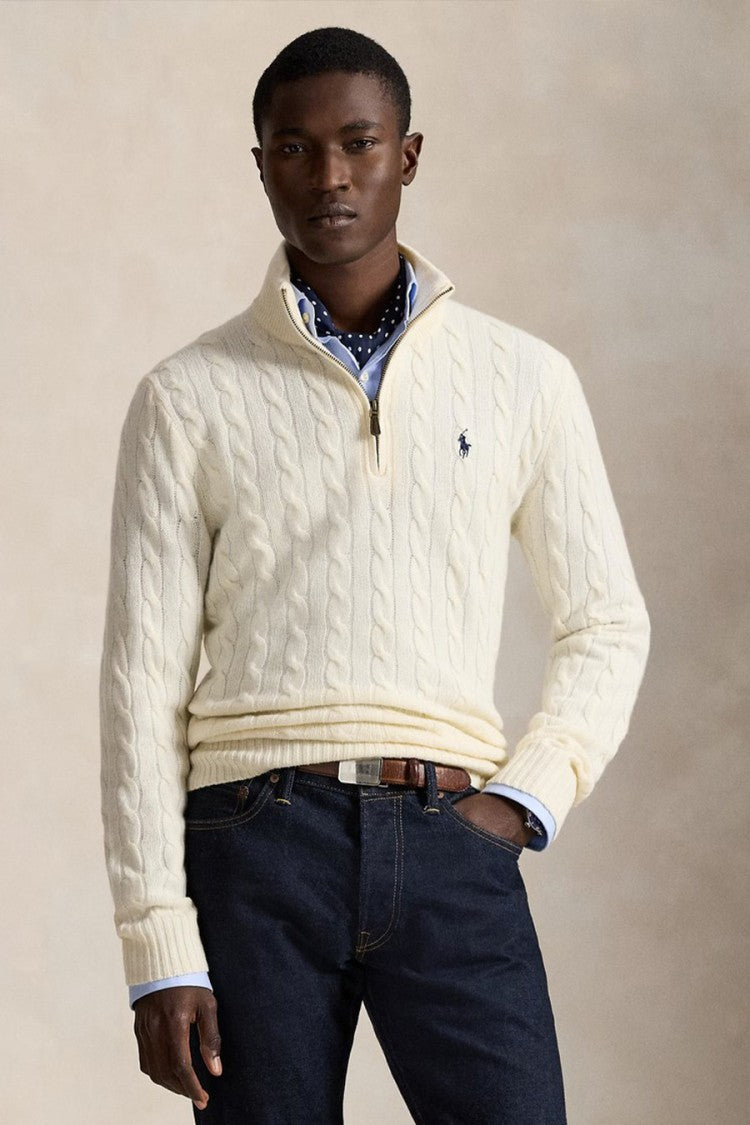 Polo Ralph Lauren Cream Cable-Knit Quarter-Zip Sweater