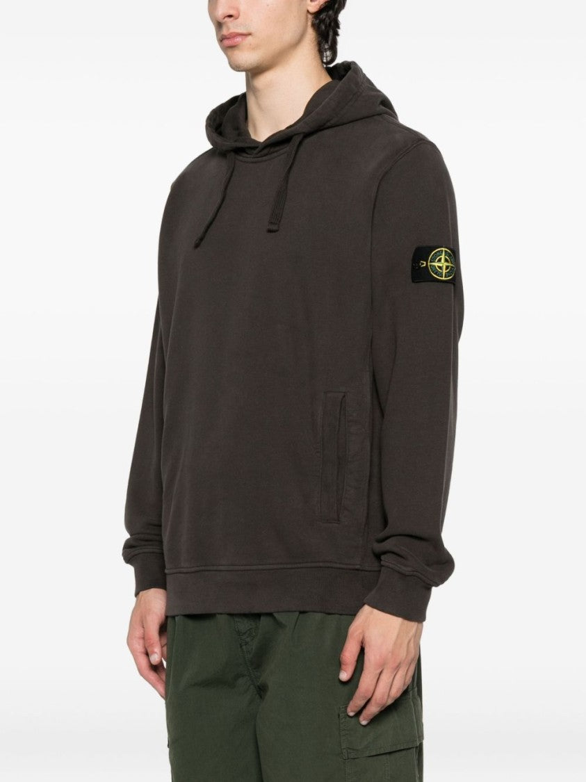 Stone Island Relaxed Fit Gray Hoodie With Drawstring