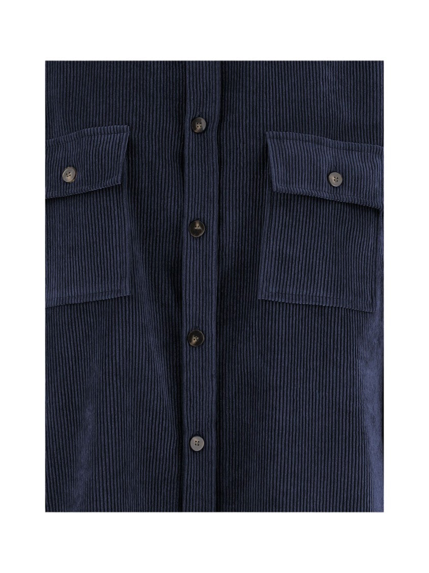 F.It Blue Boxy Corduroy Flap Shirt