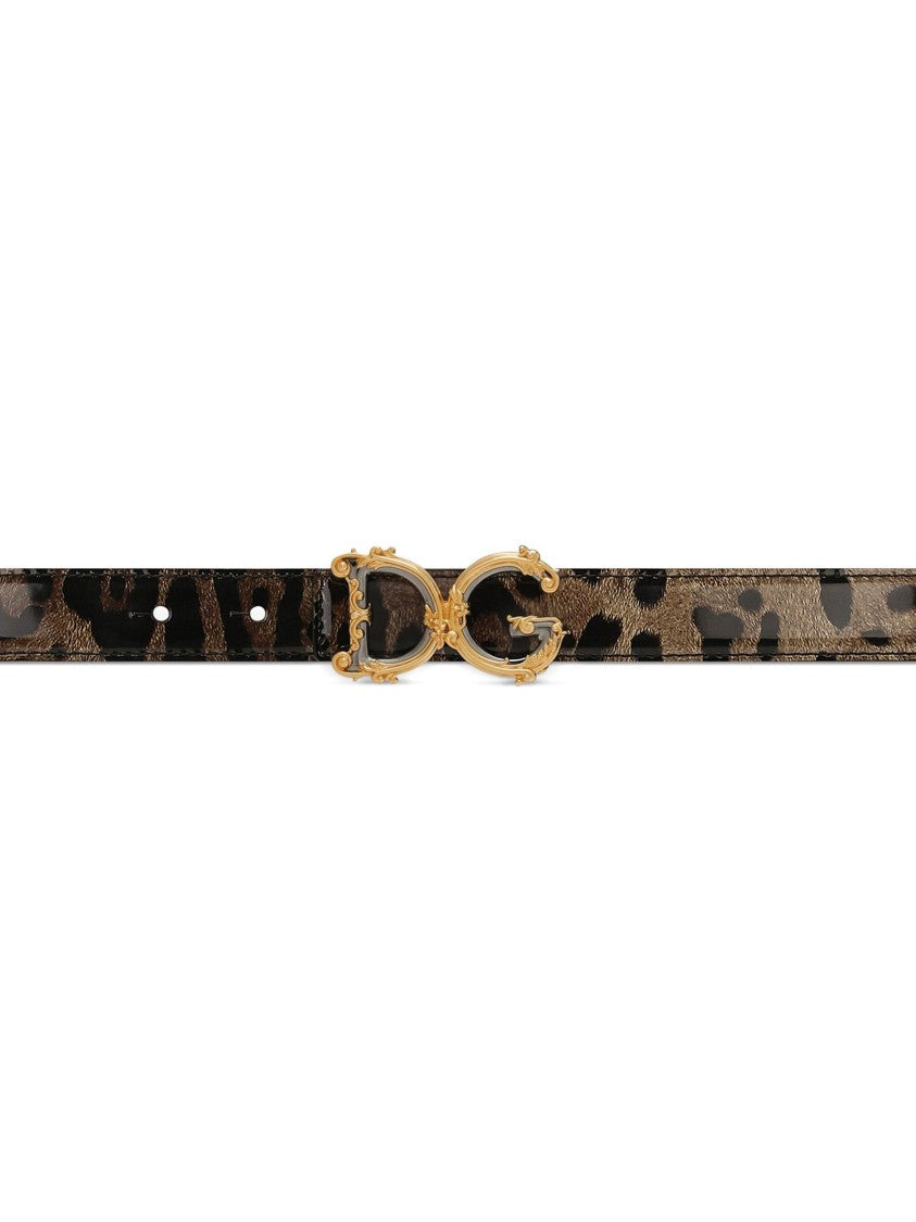Dolce & Gabbana Glossy Leopard Print Dg Barocco Belt