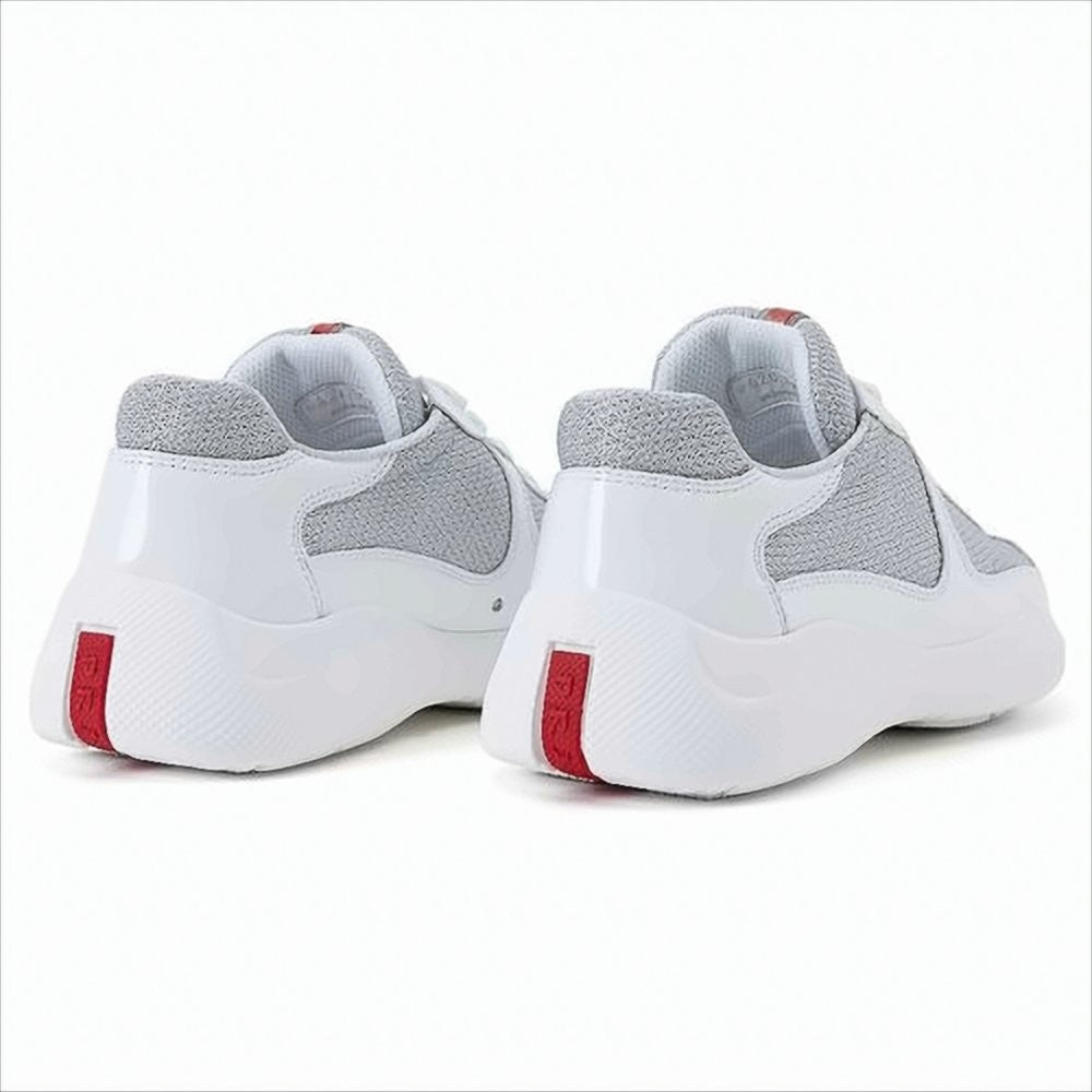 Prada Chunky White Sneakers With Calf Leather And Fabric Mesh Panels