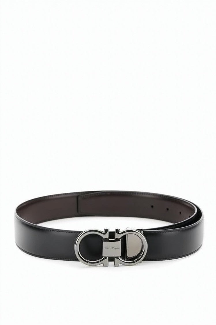 Salvatore Ferragamo Cowhide Leather Belt With Silver-Tone Double Gancini Buckle