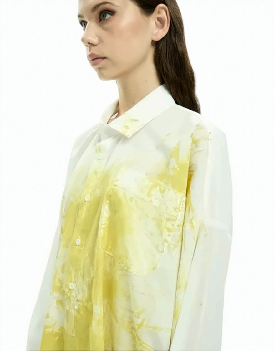 Mlo Artistic Front Print Side Slits Long Shirt