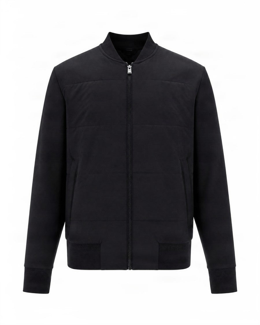 Boss Black Stand-Up Collar Zip-Up Cotton-Blend Bomber Jacket
