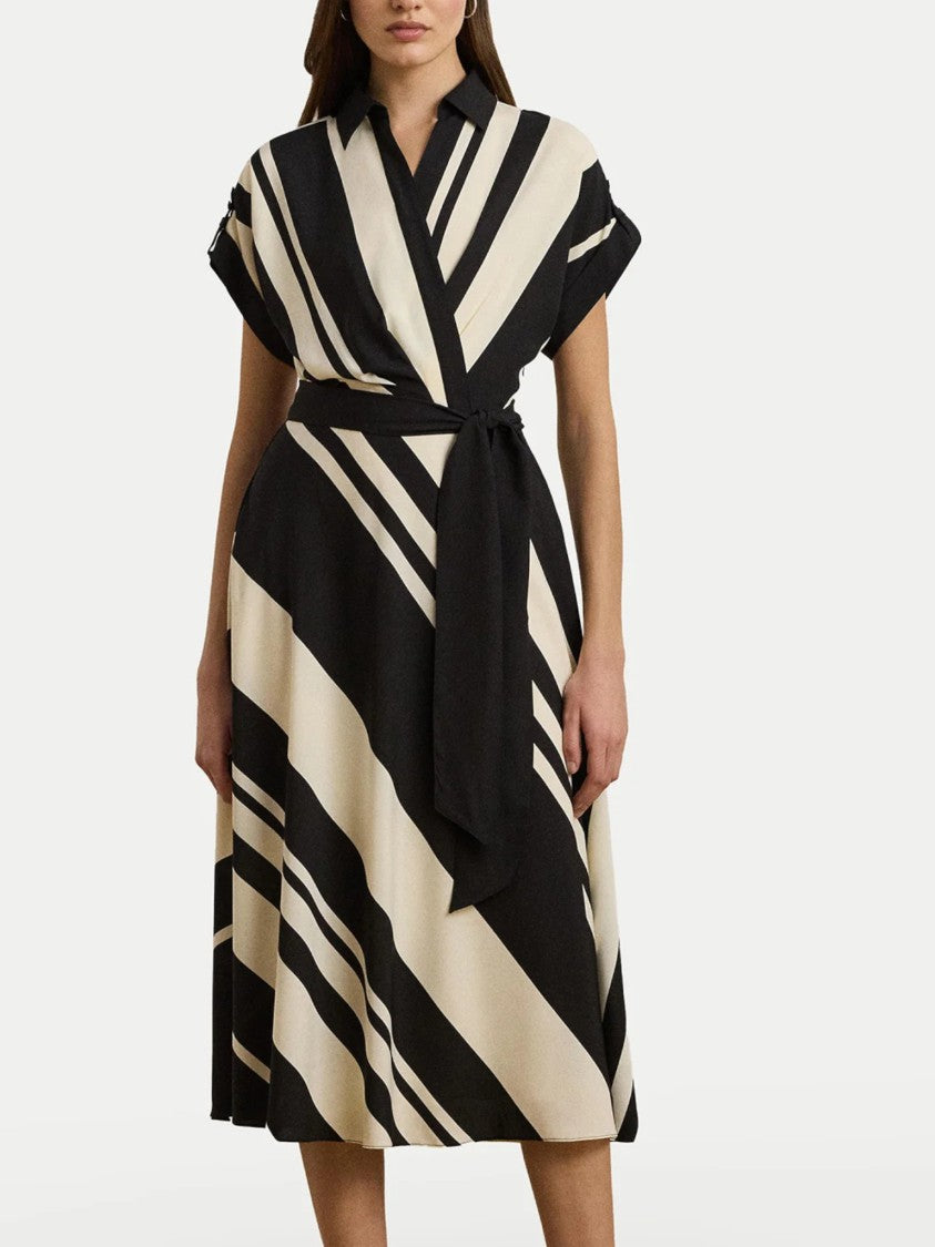 Lauren Ralph Lauren Bold Black And Cream Striped Midi Dress