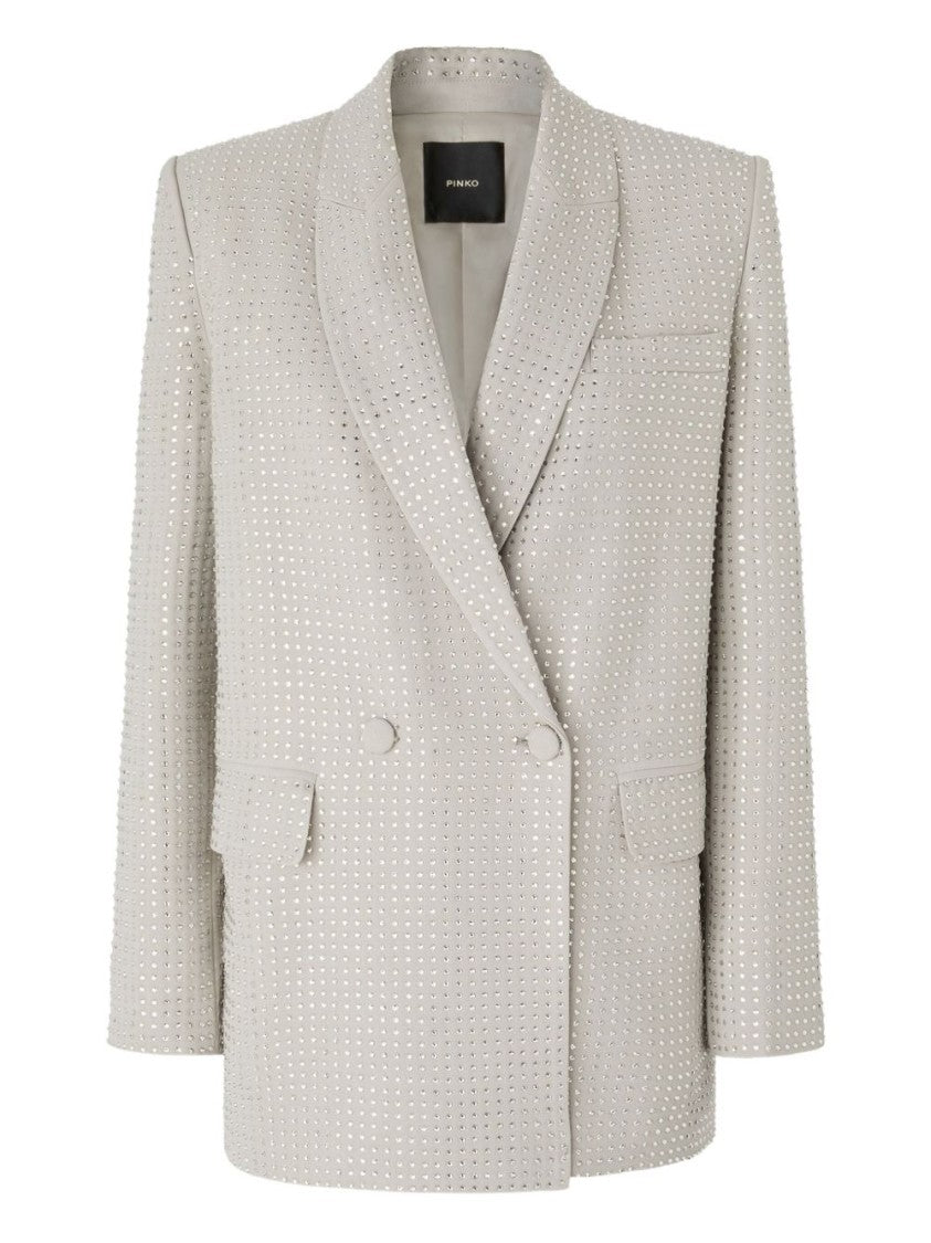 Pinko Double-Breasted Blazer With Rhinestone Embellishments