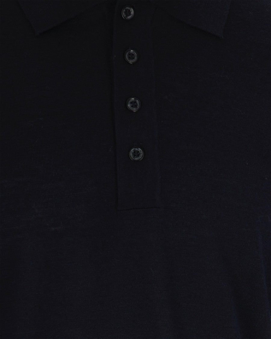 Paolo Pecora Blue Long-Sleeve Virgin Wool Polo Shirt