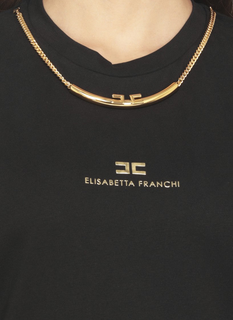 Elisabetta Franchi Cotton T-Shirt With Embossed Logo