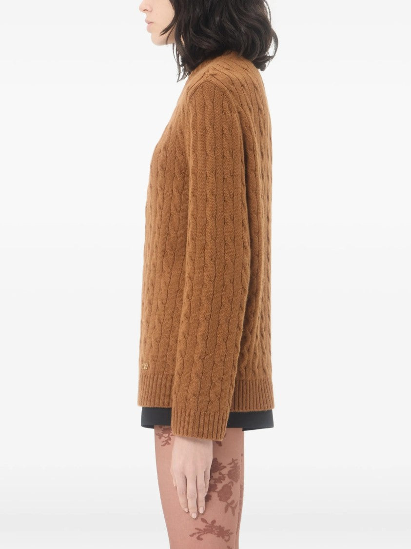 Valentino Cable-Knit Cashmere Crewneck Sweater