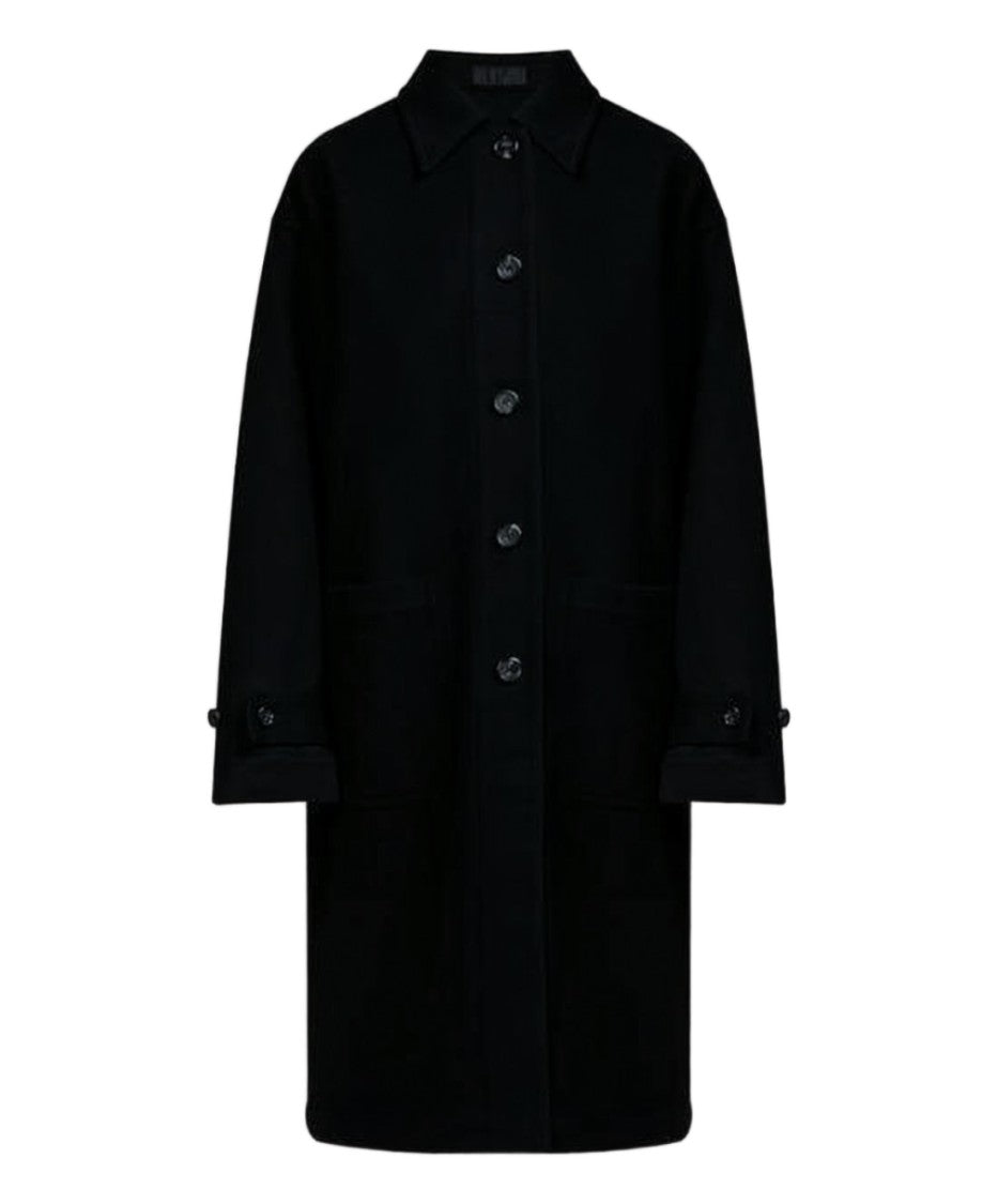 Helmut Lang Long Black Coat With Classic Collar