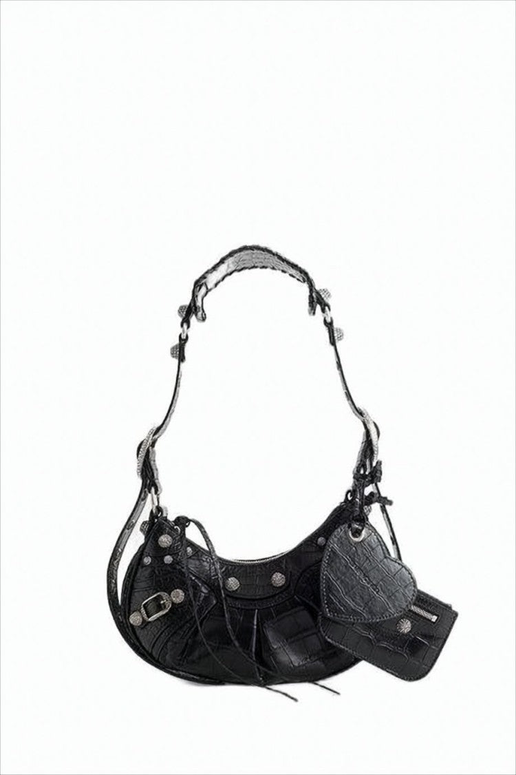 Balenciaga Crescent-Shaped Shoulder Bag With Textured Lamb Leather And Detachable Charm