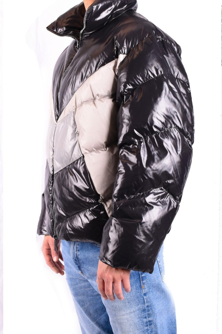 Neil Barrett Black High Funnel Collar Contrast Chevron Down Parka