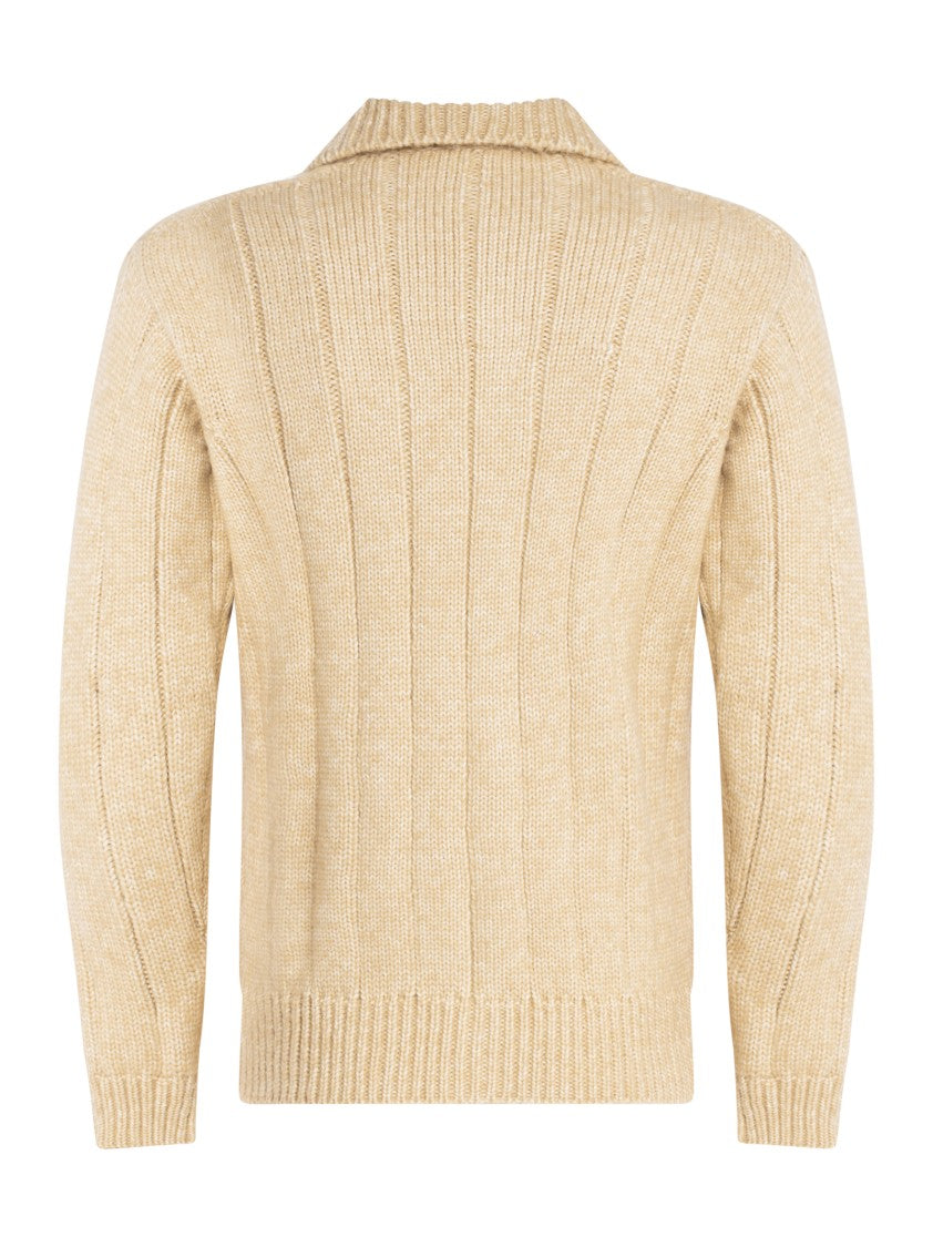 Franzese Collection Classic Beige Cardigan With Flat-Ribbed Knit Texture
