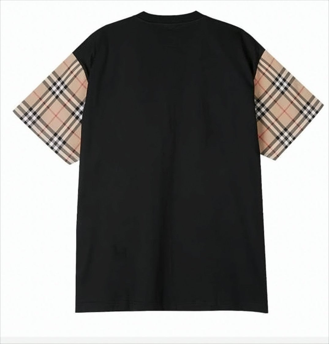 Burberry Black T-Shirt With Distinctive Plaid Short Sleeves