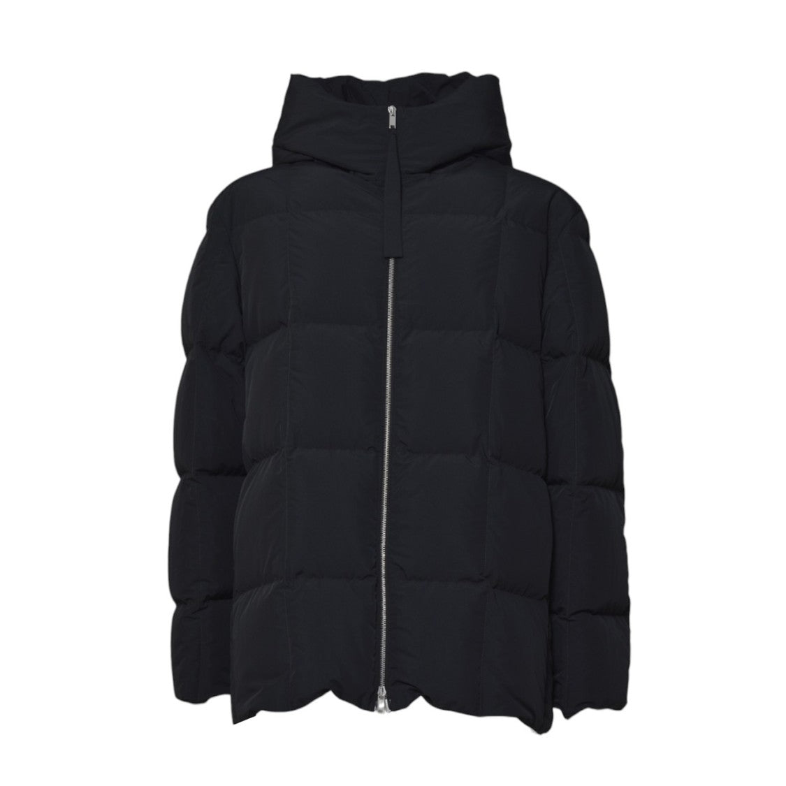 Jil Sander Padded Collar Black Puffer Coat With Scalloped Hem