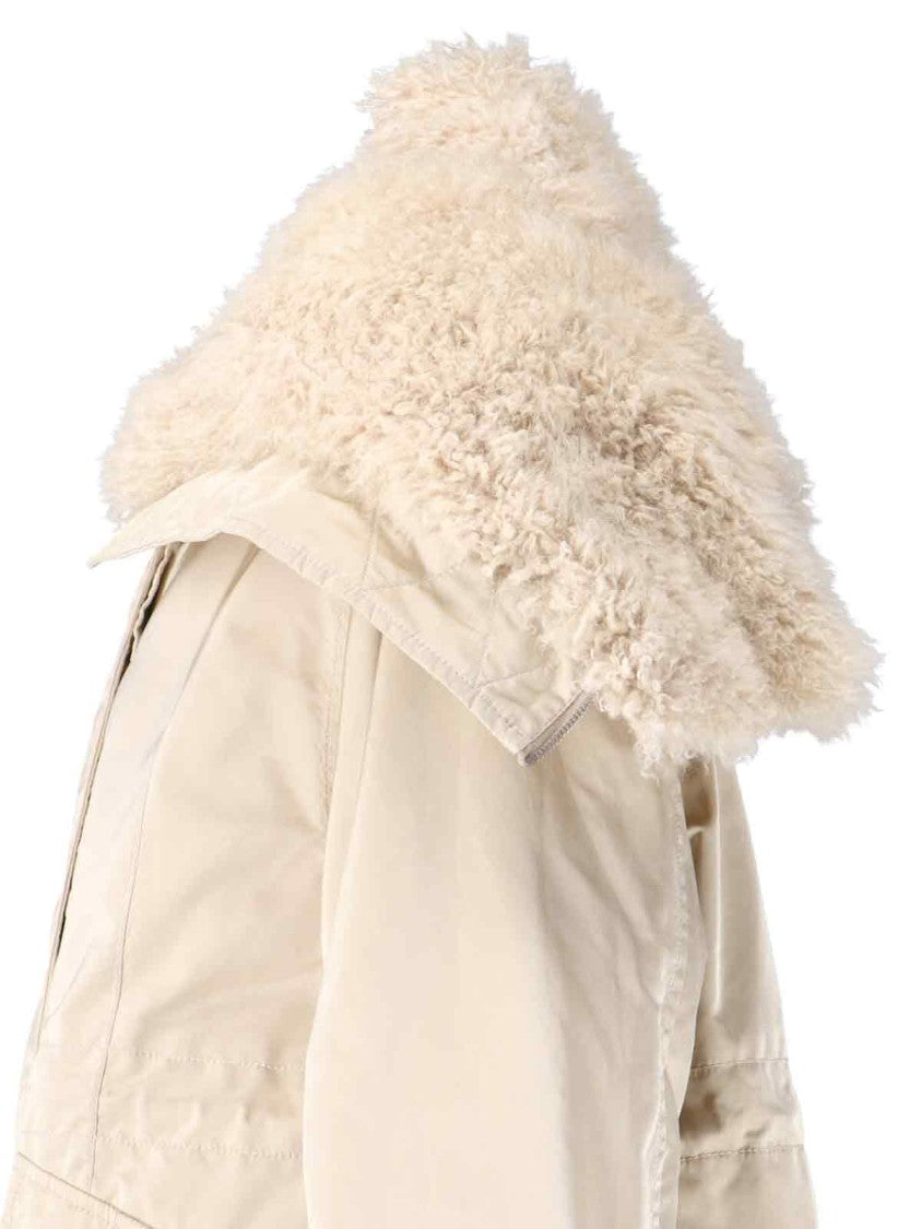 Ermanno Scervino Short Creamy Beige Shearling-Lined Jacket With Epaulets