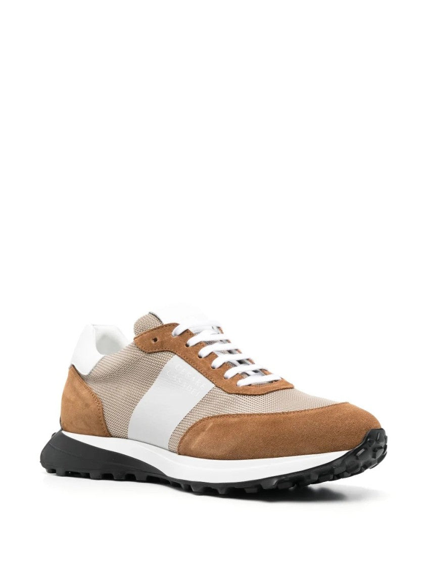 Casadei Brown Leather Casual Trainers With Contrasting Stripe