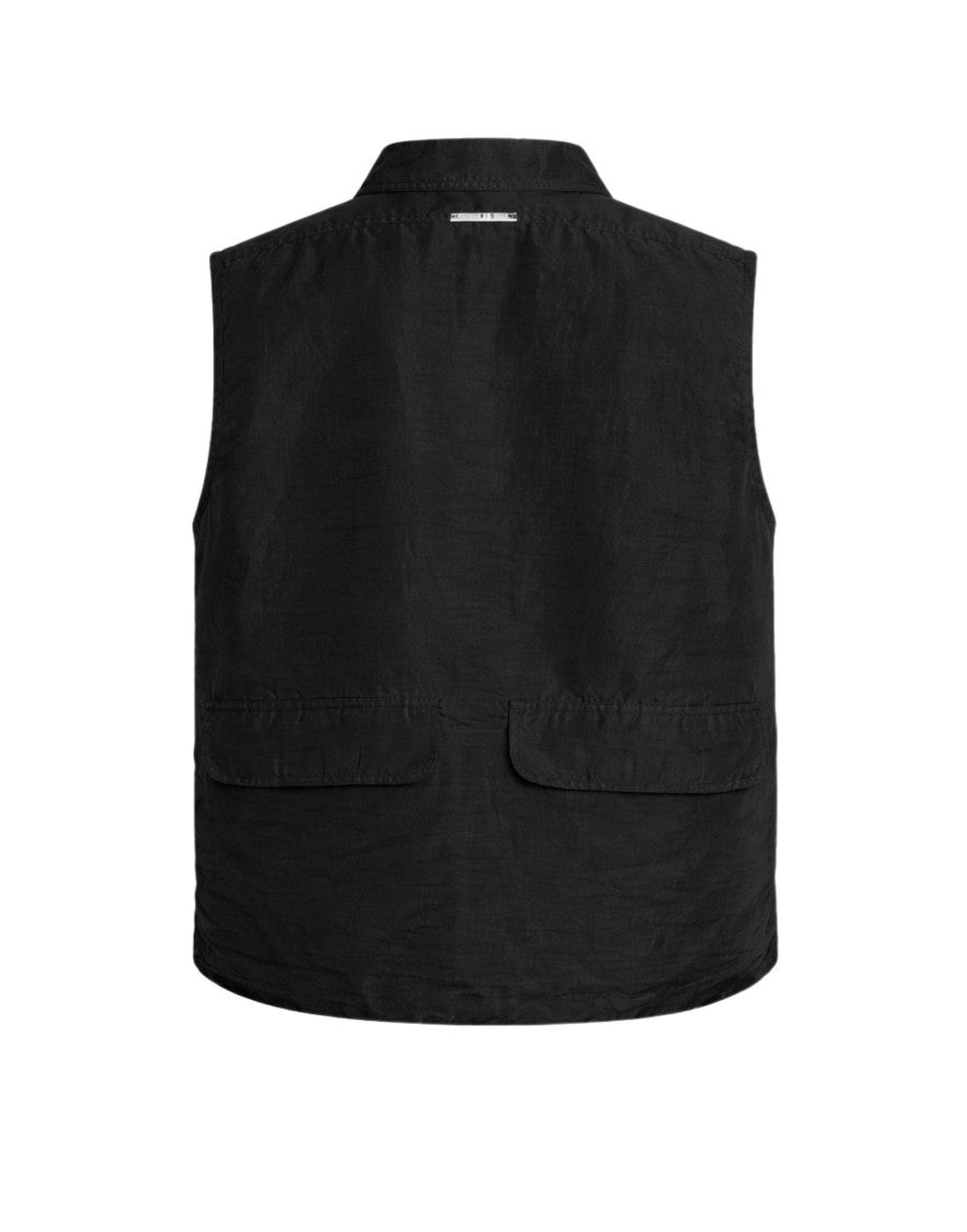 Origin Of Line Black Hemp Blend Garment Dyed Fishing Vest