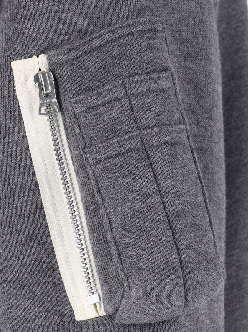 Sacai Grey Zip-Up Cotton-Blend Hoodie