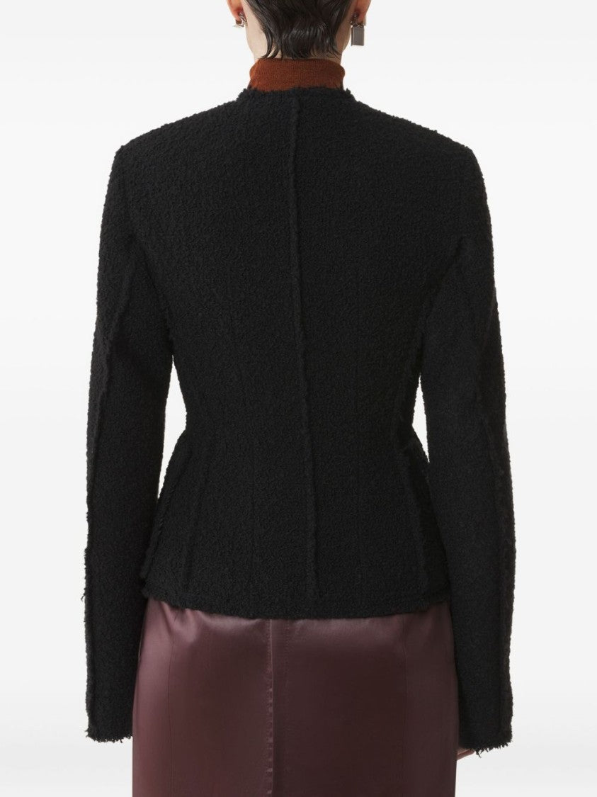Lanvin Black Asymmetrical Fringe Detail Wool Jacket