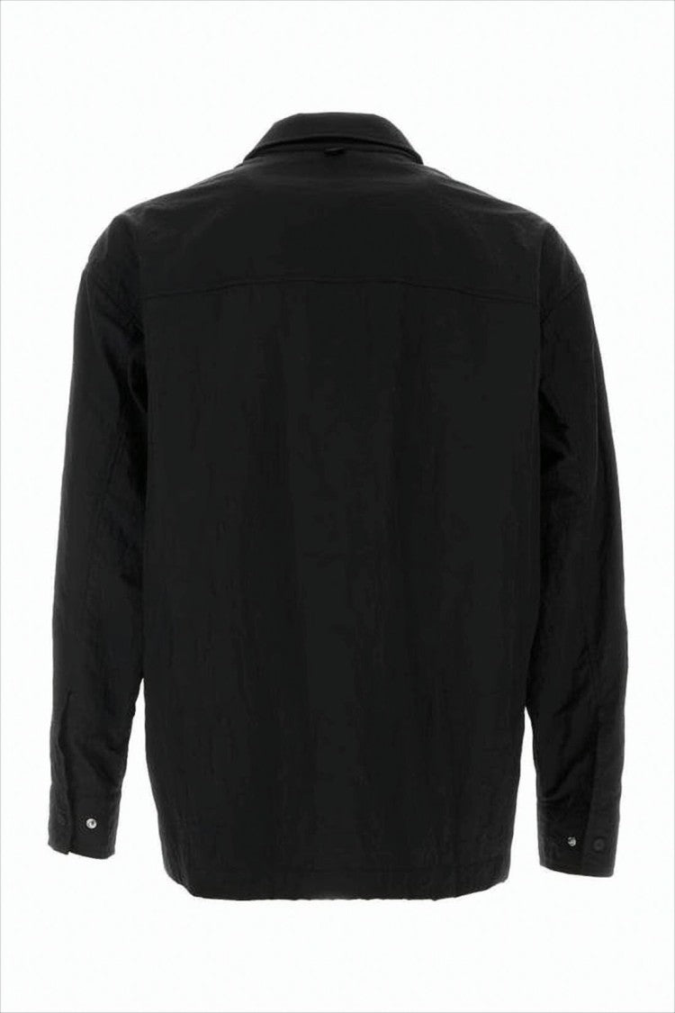 Herno Boxy Cropped Black Nylon Jacket With Classic Collar