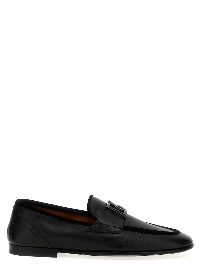 Dolce & Gabbana Logo Loafers With Suede Detail And Metal Appliqué