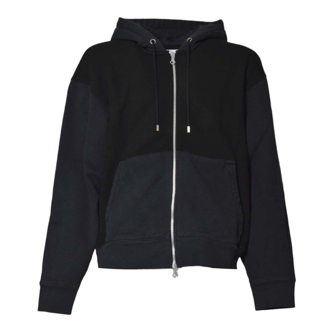 Our Legacy Color Block Black Zip-Up Hoodie With Drawstring Hood