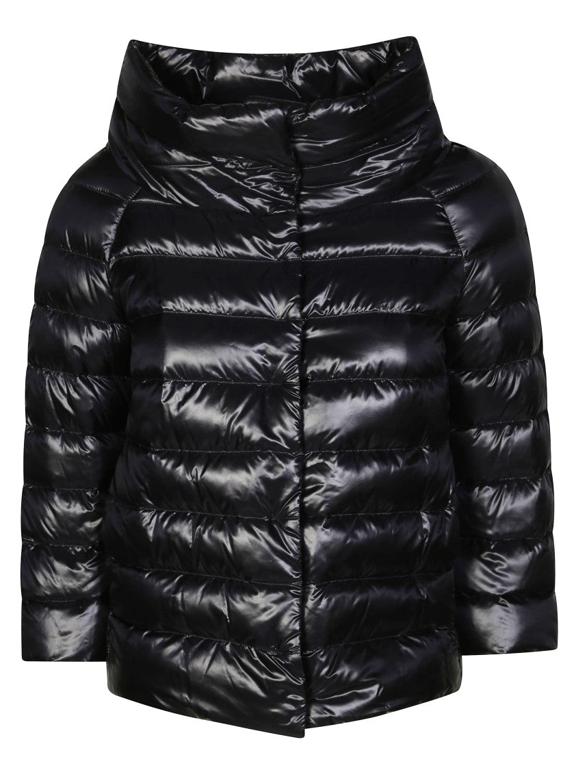Herno Sleek Black Puffer Jacket With High Collar