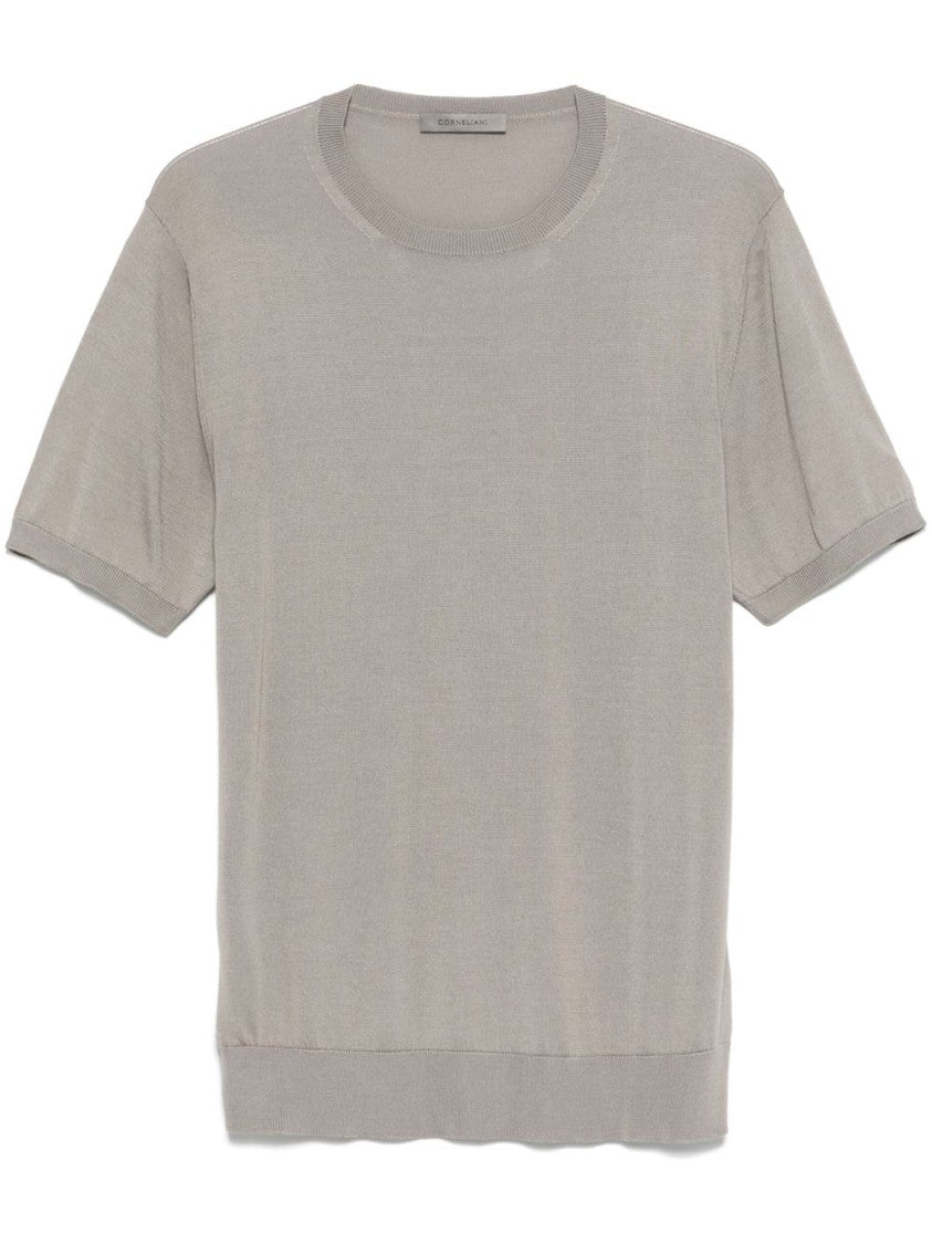 Corneliani Silk Grey Knitwear Top With Classic Crew Neckline