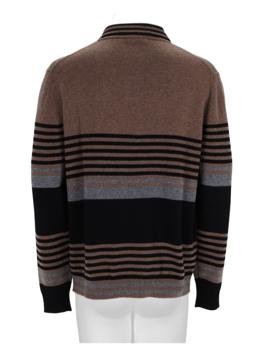 Paul Smith Brown Striped Cashmere Long-Sleeve Polo Shirt