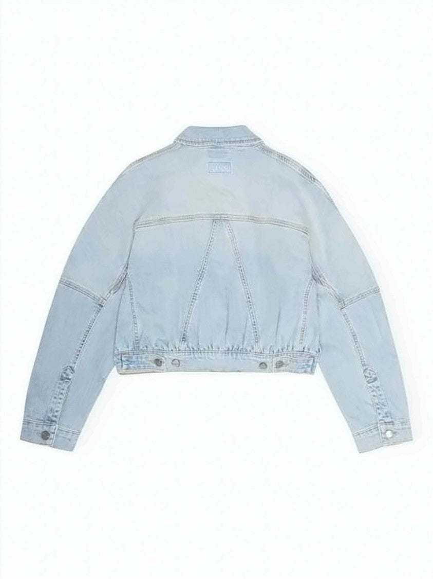Ganni Cropped Denim Jacket With Light Wash