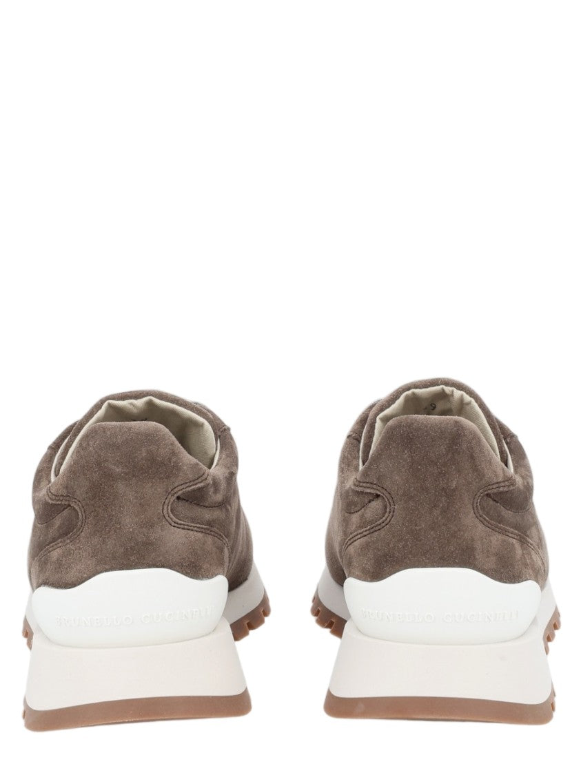 Brunello Cucinelli Suede Sneakers With Padded Collar And Textured Finish